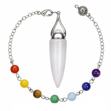 Péndulo de Cuarzo Blanco con Chakras – Claridad y Pureza