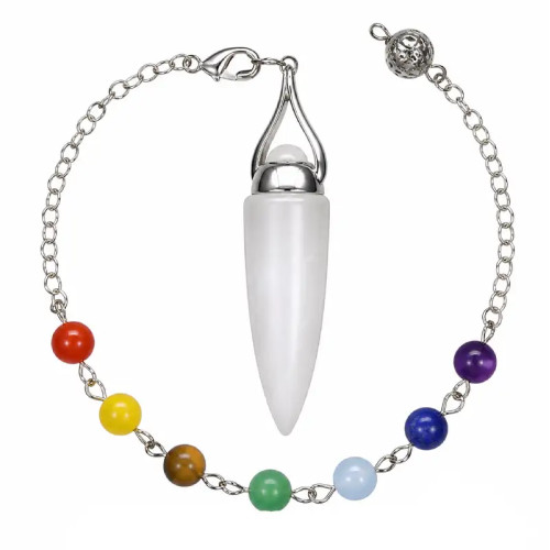 Péndulo de Cuarzo Blanco con Chakras – Claridad y Pureza