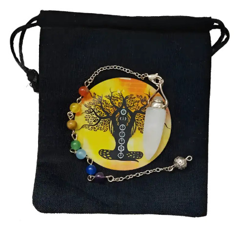 Péndulo de Cuarzo Blanco con Chakras – Claridad y Pureza