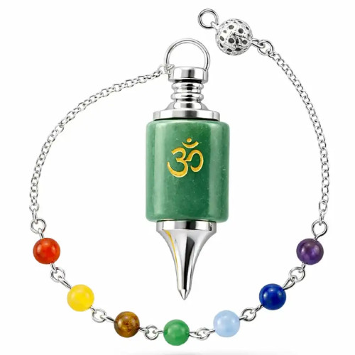 Péndulo de Aventurina Verde con Símbolo Om y Chakras