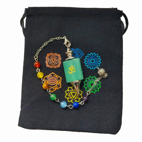 Péndulo de Aventurina Verde con Símbolo Om y Chakras