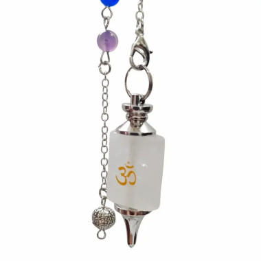 Péndulo de Cuarzo Blanco con Símbolo Om y Chakras – Pureza y Claridad 2