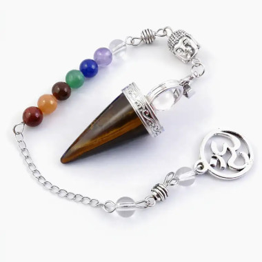Péndulo de Ojo de Tigre con Chakras + Om – Protección y Energía