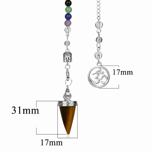 Péndulo de Ojo de Tigre con Chakras + Om – Protección y Energía