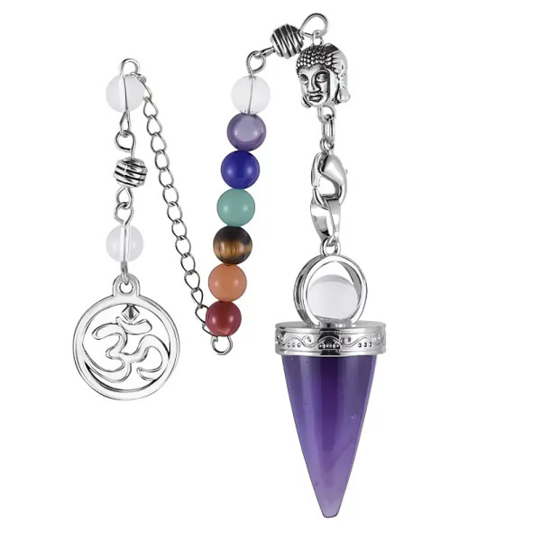 Péndulo de Amatista con Chakras y Símbolo Om – Claridad y Protección