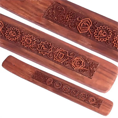 Incensario de Madera con Chakras Grabados – Decoración Espiritual