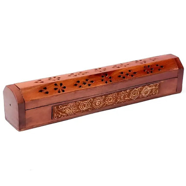 Caja Porta Inciensos de Madera con 7 Chakras –  Para  Varillas y Conos