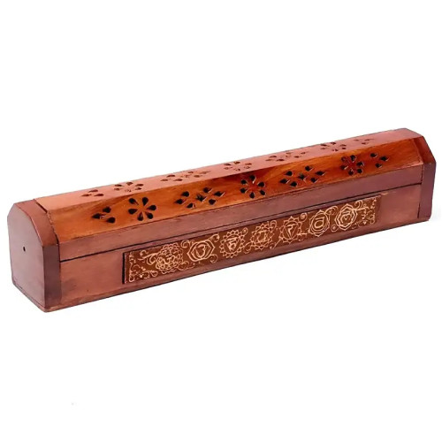 Caja Porta Inciensos de Madera con 7 Chakras –  Para  Varillas y Conos