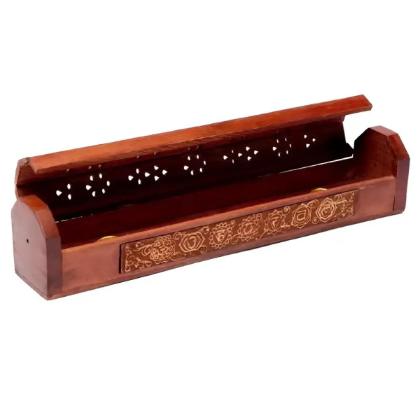 Caja Porta Inciensos de Madera con 7 Chakras –  Para  Varillas y Conos
