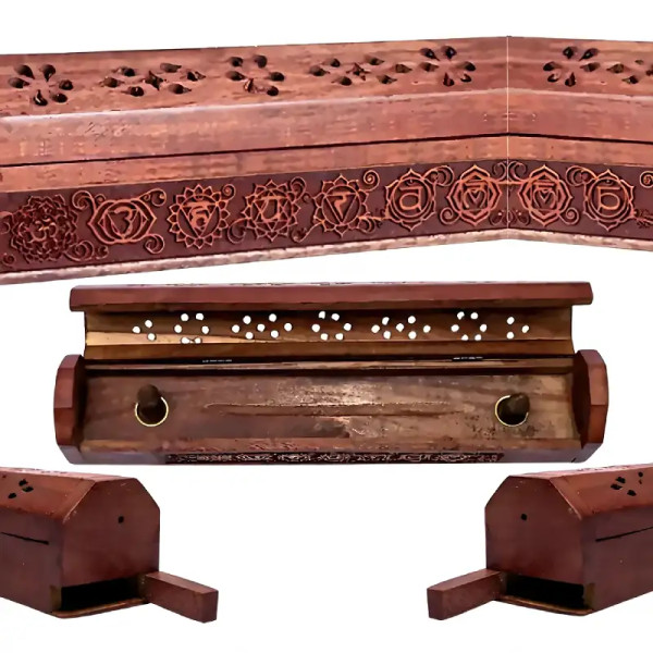 Caja Porta Inciensos de Madera con 7 Chakras –  Para  Varillas y Conos