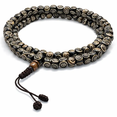 Japa Mala de Hueso Blanco y Negro – 108 Cuentas + Cuenta Gurú