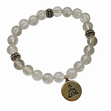 Pulsera Mala de Cristal de Roca con Buda – Claridad y Energía Positiva