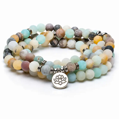 Japa Mala de Amazonita con Flor de Loto- Equilibrio y Energía Positiva