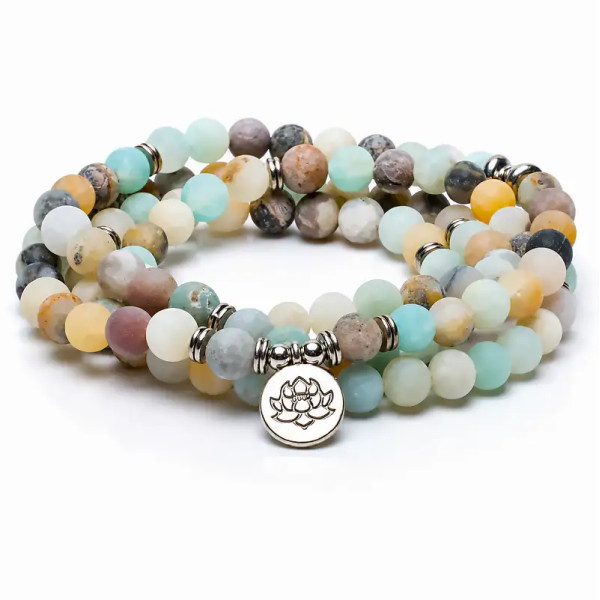 Japa Mala de Amazonita con Flor de Loto- Equilibrio y Energía Positiva