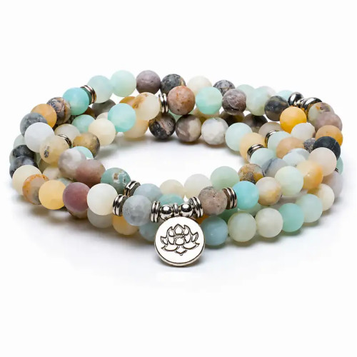 Japa Mala de Amazonita con Flor de Loto- Equilibrio y Energía Positiva