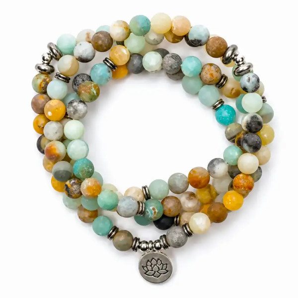 Japa Mala de Amazonita con Flor de Loto- Equilibrio y Energía Positiva