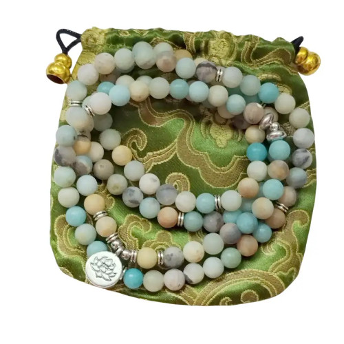 Japa Mala de Amazonita con Flor de Loto- Equilibrio y Energía Positiva