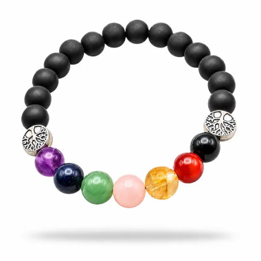 Pulsera Shungita 7 Chakras con Árbol de la Vida. Envío rápido España