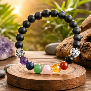 Pulsera Shungita 7 Chakras con Árbol de la Vida. Envío rápido España 2