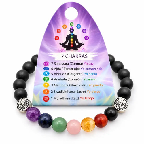 Pulsera Shungita 7 Chakras con Árbol de la Vida. Envío rápido España
