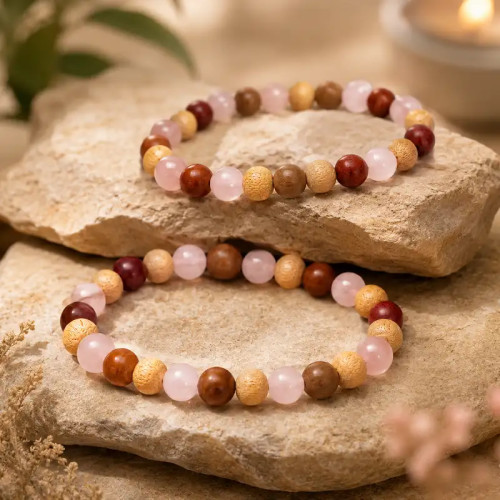 Pulsera de Thulita, Cuarzo Rosa y Tulsi | Equilibrio Natural