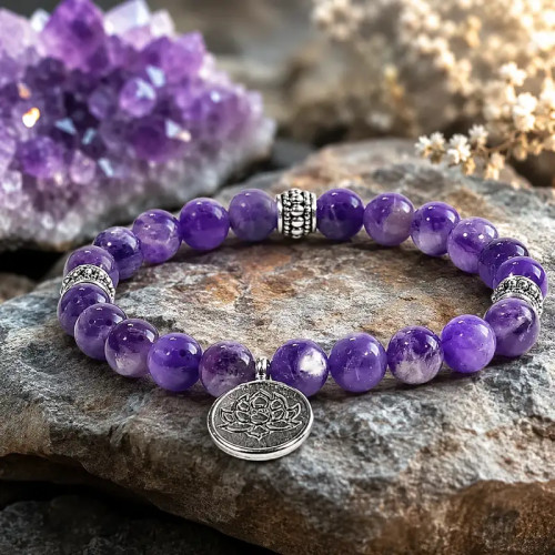 Pulsera Mala de Amatista con Loto | Paz y Equilibrio
