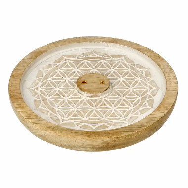 Porta Incienso Flor de la Vida de Madera de Mango 12 cm