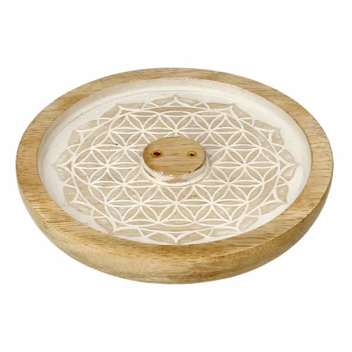 Porta Incienso Flor de la Vida de Madera de Mango 12 cm