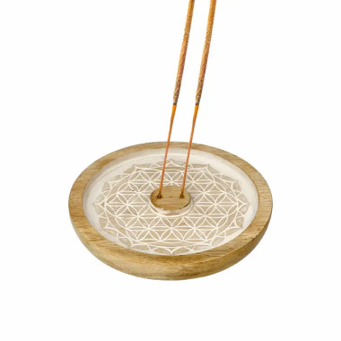 Porta Incienso Flor de la Vida de Madera de Mango 12 cm 2