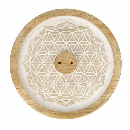 Porta Incienso Flor de la Vida de Madera de Mango 12 cm