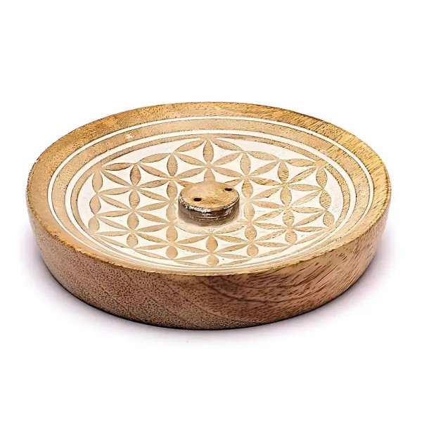 Quemador de Incienso Flor de la Vida Madera de Mango 12,5 cm