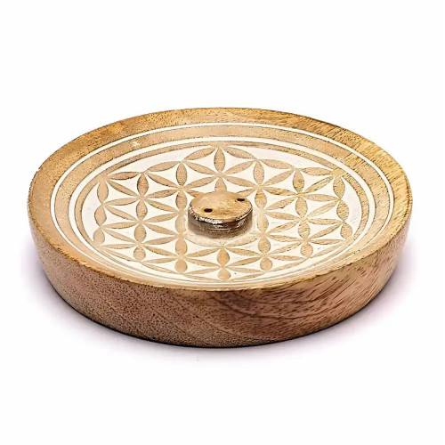 Quemador de Incienso Flor de la Vida Madera de Mango 12,5 cm