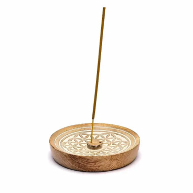 Quemador de Incienso Flor de la Vida Madera de Mango 12,5 cm 2