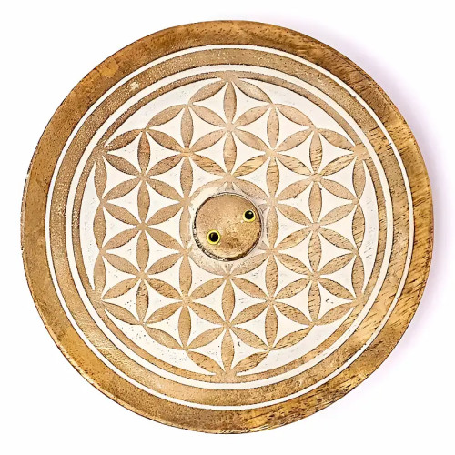 Quemador de Incienso Flor de la Vida Madera de Mango 12,5 cm