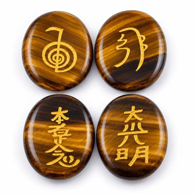 Piedras Ojo de Tigre con Símbolos Reiki | Pack 4 Unidades