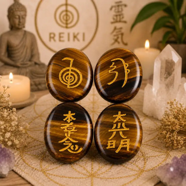 Piedras Ojo de Tigre con Símbolos Reiki | Pack 4 Unidades 2