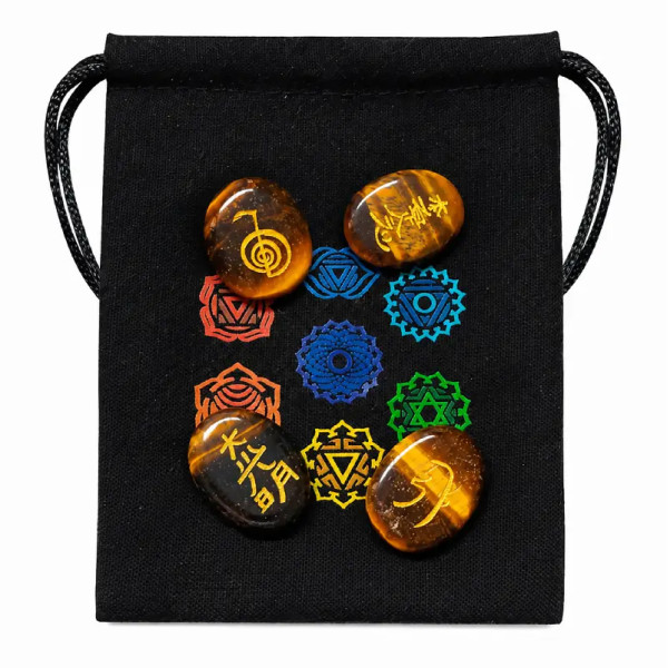 Piedras Ojo de Tigre con Símbolos Reiki | Pack 4 Unidades