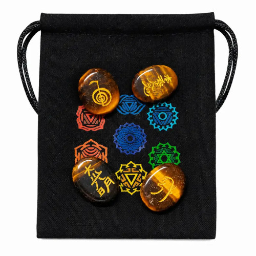Piedras Ojo de Tigre con Símbolos Reiki | Pack 4 Unidades