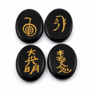 Piedras de Ónix con Símbolos Reiki | Pack 4 Unidades