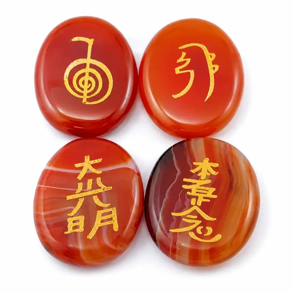 Piedras de Cornalina con Símbolos Reiki | Pack de 4 unidades