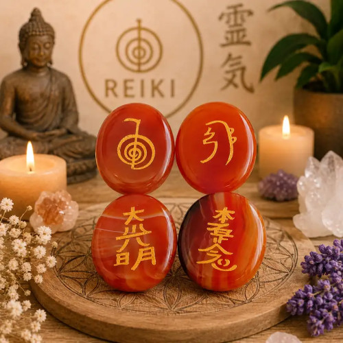 Piedras de Cornalina con Símbolos Reiki | Pack de 4 unidades