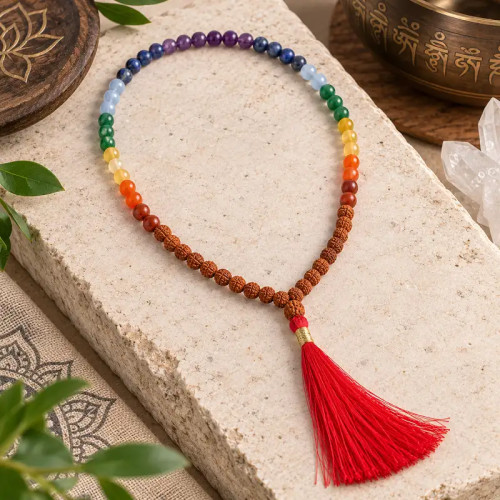 Mala de Viaje Rudraksha 54 Cuentas con Chakras | MandalaBisutería