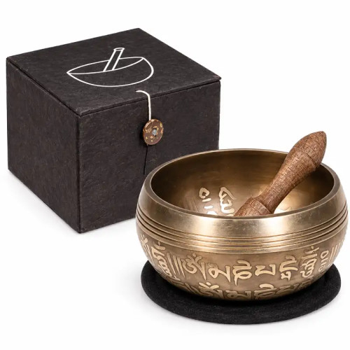 Cuenco Tibetano OM Negro 10 cm | Set de Regalo | MandalaBisutería