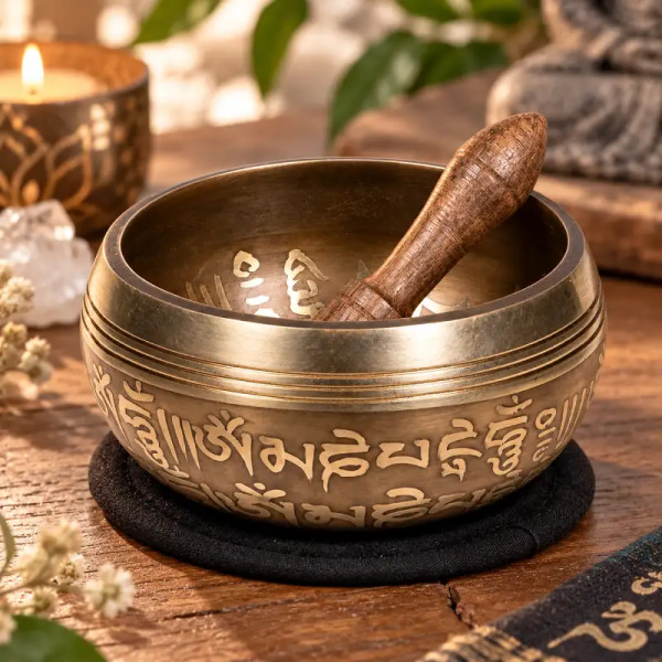 Cuenco Tibetano OM Negro 10 cm | Set de Regalo | MandalaBisutería