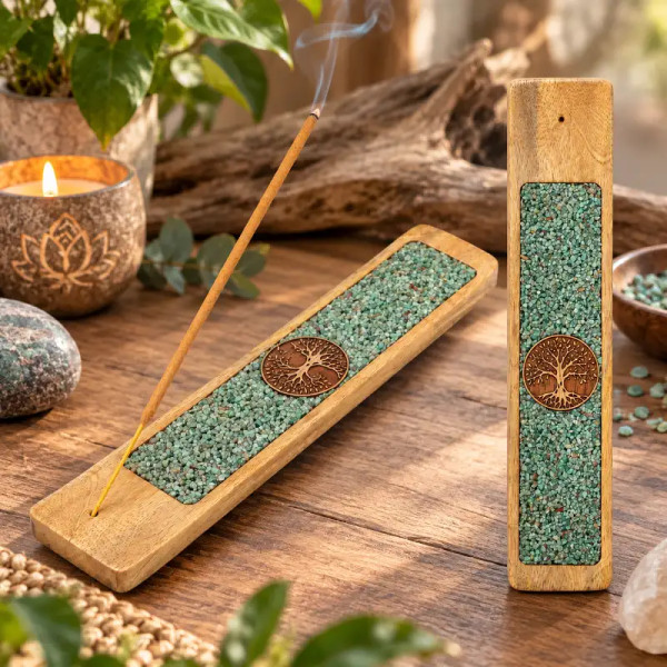 Portainciensos Árbol de la Vida con Amazonita y madera de mango