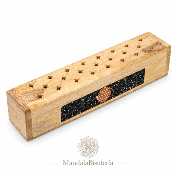 Quemador de Incienso Flor de la Vida con Turmalina Negra
